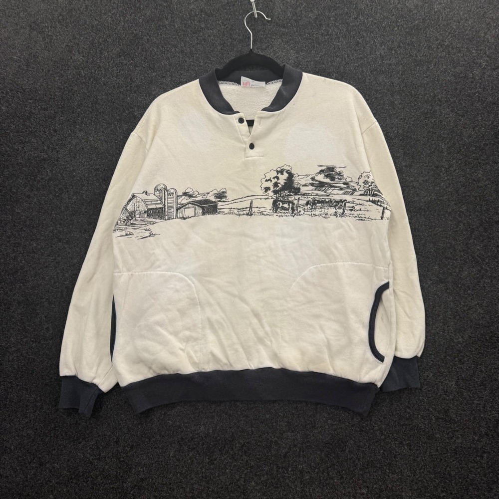 Vintage 80s Art Unlimited Farm Cows Nature Henley Sweatshirt Mens Medium USA